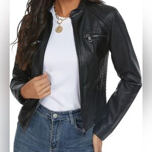 Fahsyee Black Faux Leather Jacket L